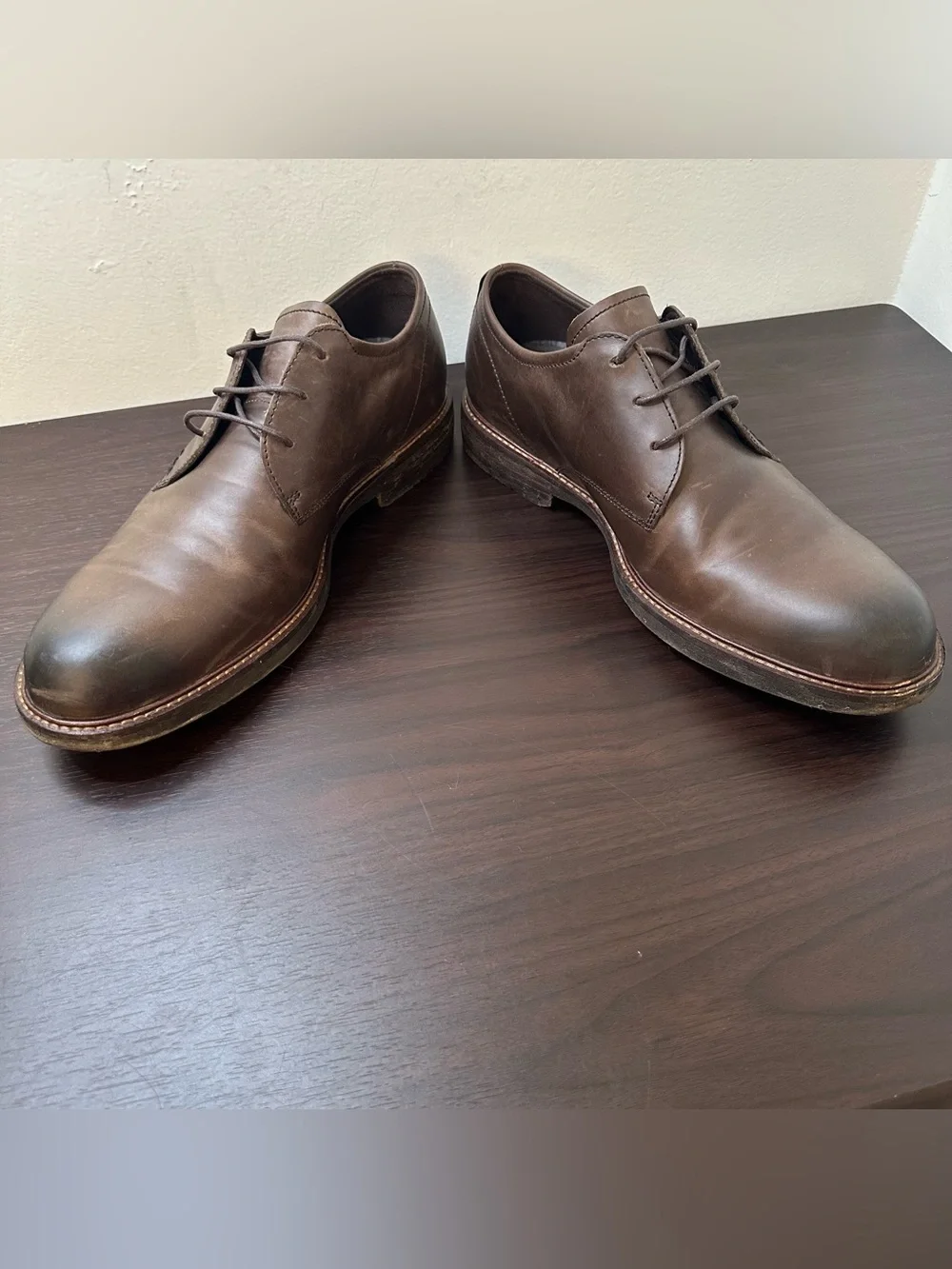 ECCO Kenton Vintage Brown Leather Plain Toe Lace-up Derby Oxford Men's Shoes 11
